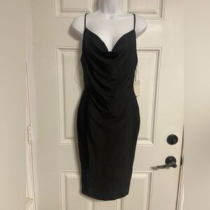 T31a- IRIS Black COWL Spaghetti Slip Dress